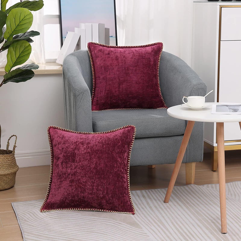 decorUhome Christmas Chenille Soft Throw Pillow Covers 22x22 Set of 2  Farmhouse Velvet Neutral Decorative Euro Pillow Covers with Stitched Edge for Couch Sofa Bed Home Decor  Rhododendron - Image 5